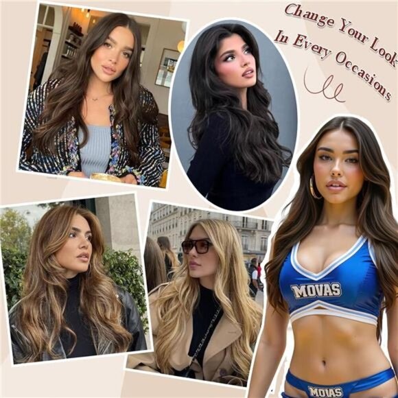 FESHFEN Clip in Hair Extensions for Women - 4 Pcs Thick Double Weft Long Wavy - Picture 6 of 7